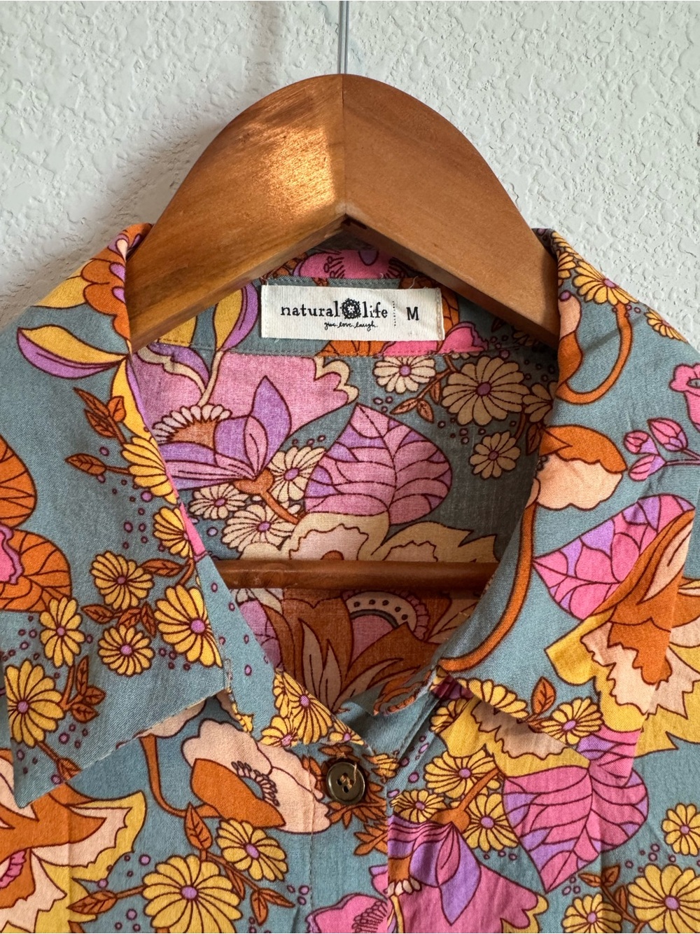 Natural Life Twiggy Retro Floral Print Mini Shirt Dress Size Medium - Picture 4 of 8